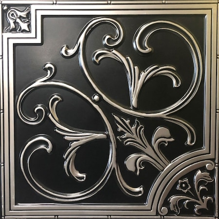 Lilies And Swirls Faux Tin/ PVC 24-in X 24-in Antique Silver Textured Ceiling Tile, 10PK